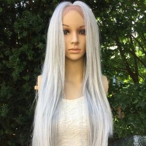 white and gray lace front wig